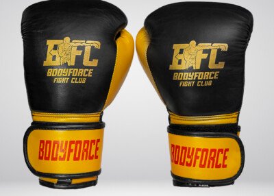 BLACK AND GOLD BFC BOXING GLOVES