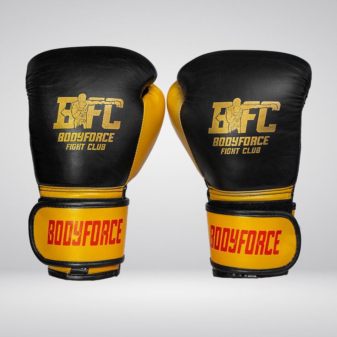 BLACK AND GOLD BFC BOXING GLOVES